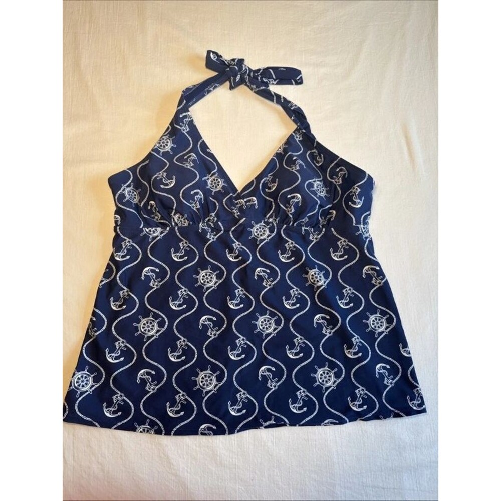 Tropical Escape Tankini Swimsuit Top size 14 - Blue - Rope/Anchor Print